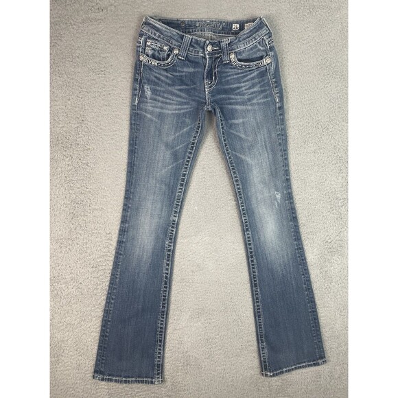 Miss Me Bootcut Jeans JW5180B4 Womens 26x33 Blue Distressed Flap Rhinestone See - Picture 1 of 12
